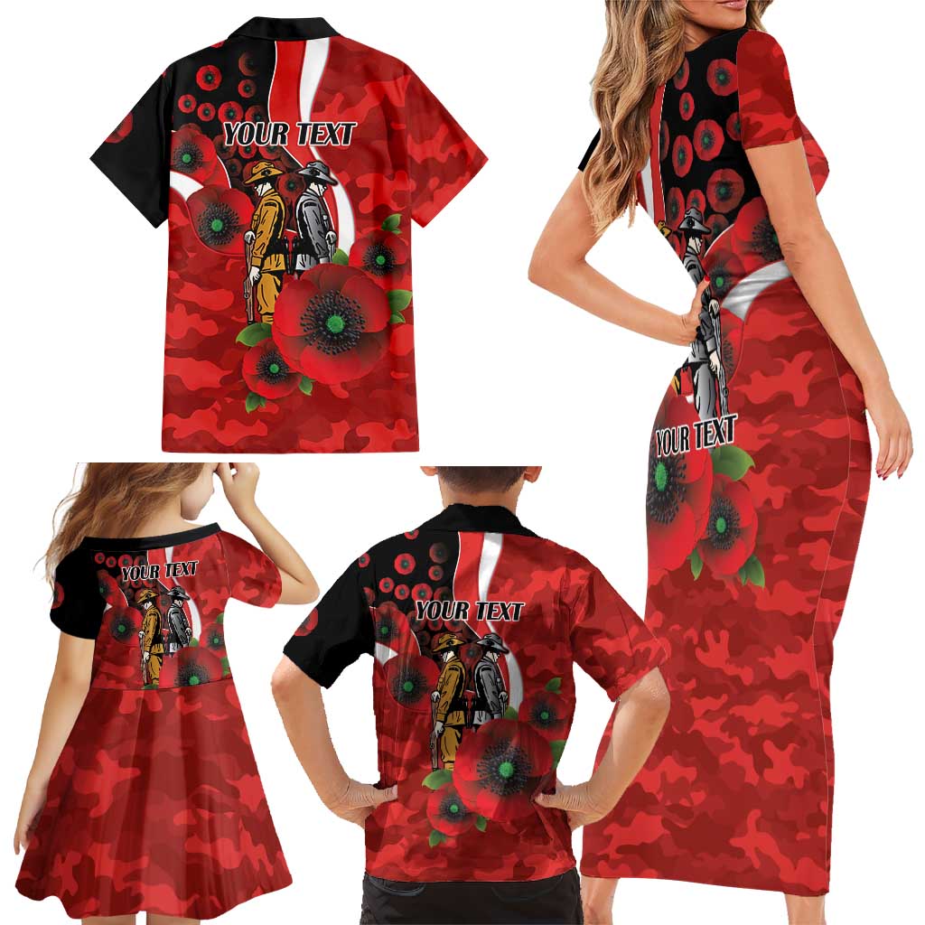 Sydney Swans ANZAC Personalised Family Matching Short Sleeve Bodycon Dress and Hawaiian Shirt Lest We Forget Poppy Camo