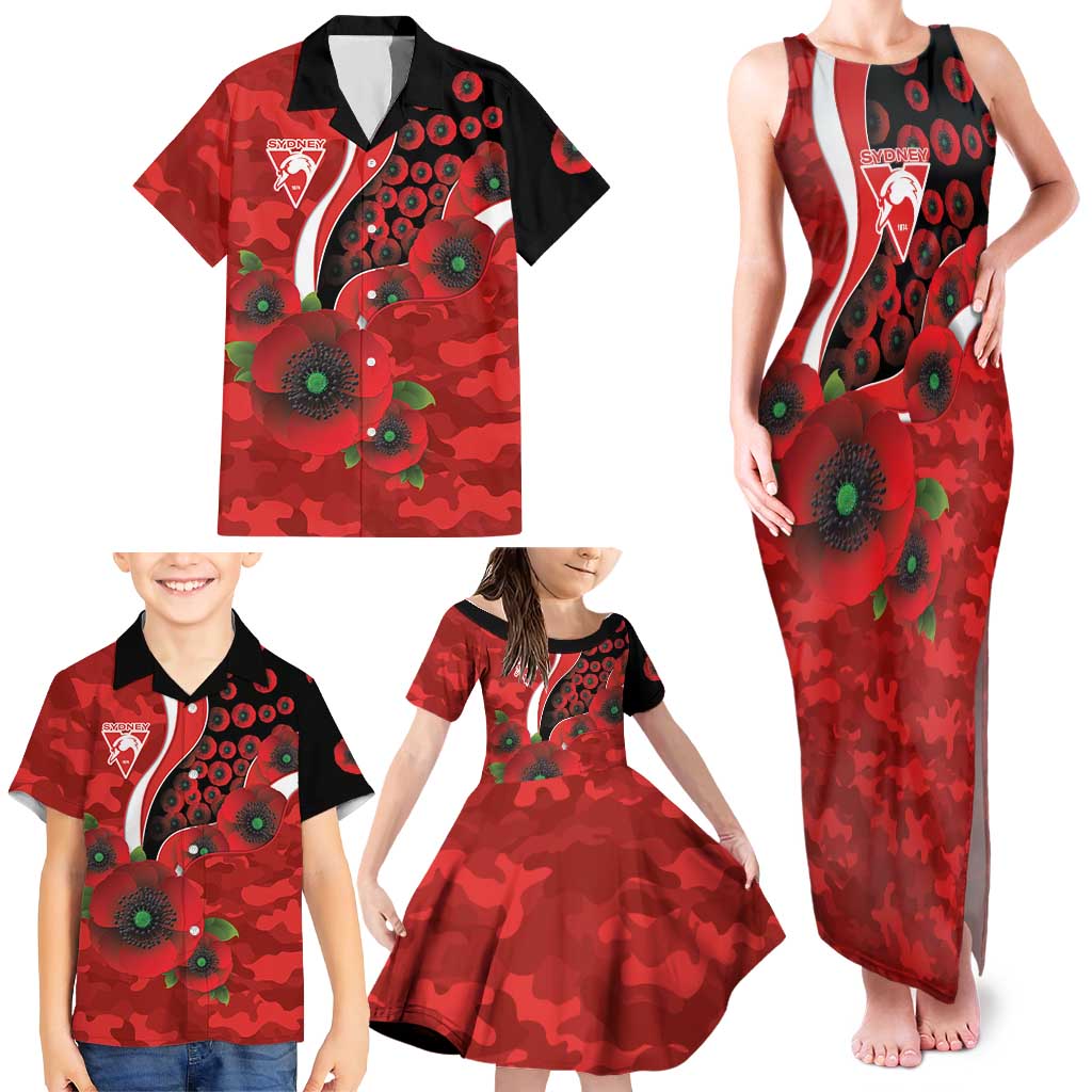 Sydney Swans ANZAC Personalised Family Matching Tank Maxi Dress and Hawaiian Shirt Lest We Forget Poppy Camo
