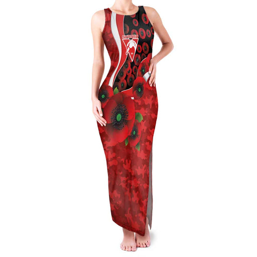 Sydney Swans ANZAC Personalised Family Matching Tank Maxi Dress and Hawaiian Shirt Lest We Forget Poppy Camo