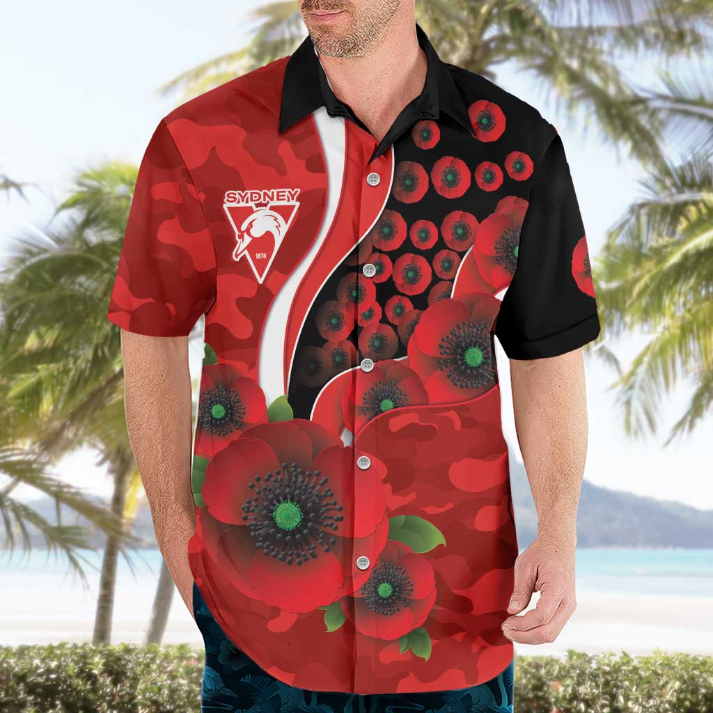Sydney Swans ANZAC Personalised Hawaiian Shirt Lest We Forget Poppy Camo