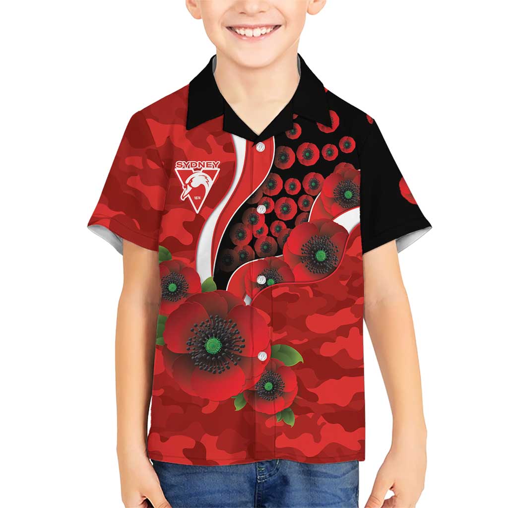 Sydney Swans ANZAC Personalised Hawaiian Shirt Lest We Forget Poppy Camo