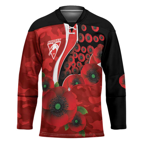 Sydney Swans ANZAC Personalised Hockey Jersey Lest We Forget Poppy Camo