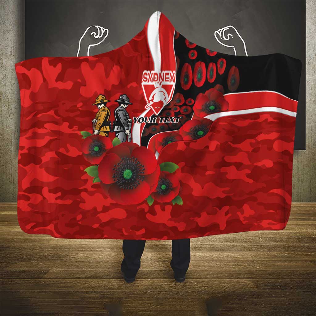 Sydney Swans ANZAC Personalised Hooded Blanket Lest We Forget Poppy Camo
