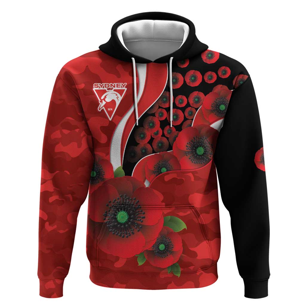 Sydney Swans ANZAC Personalised Hoodie Lest We Forget Poppy Camo