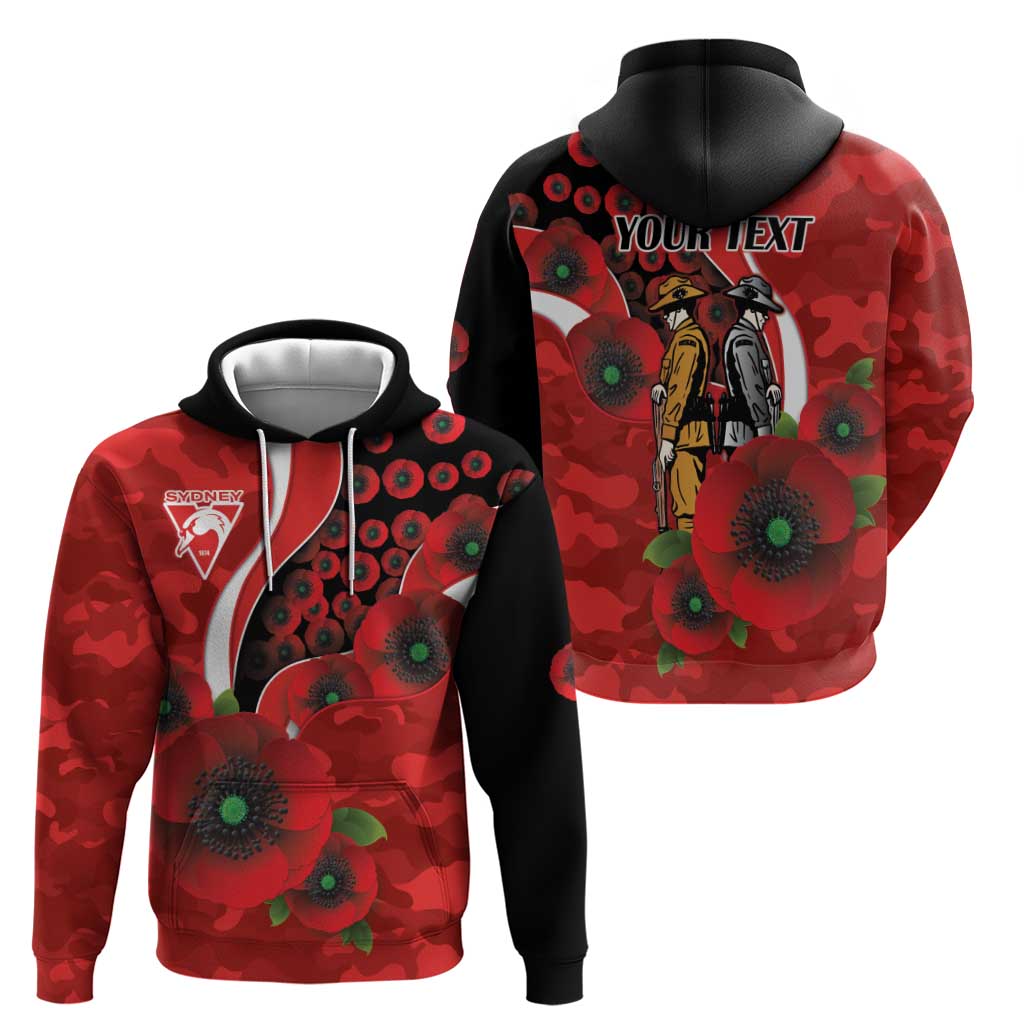 Sydney Swans ANZAC Personalised Hoodie Lest We Forget Poppy Camo