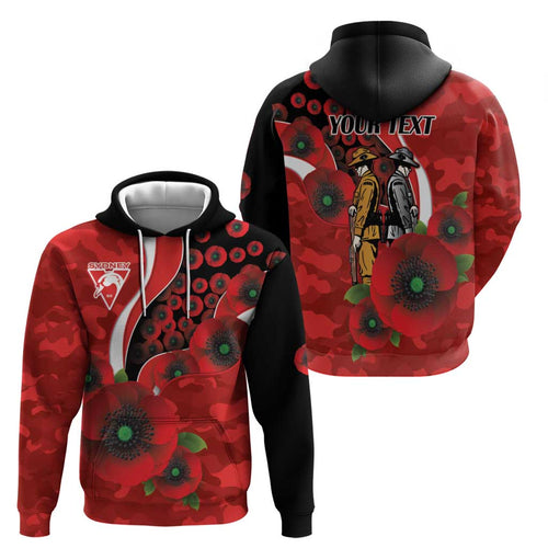 Sydney Swans ANZAC Personalised Hoodie Lest We Forget Poppy Camo