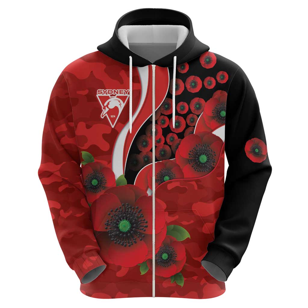Sydney Swans ANZAC Personalised Hoodie Lest We Forget Poppy Camo