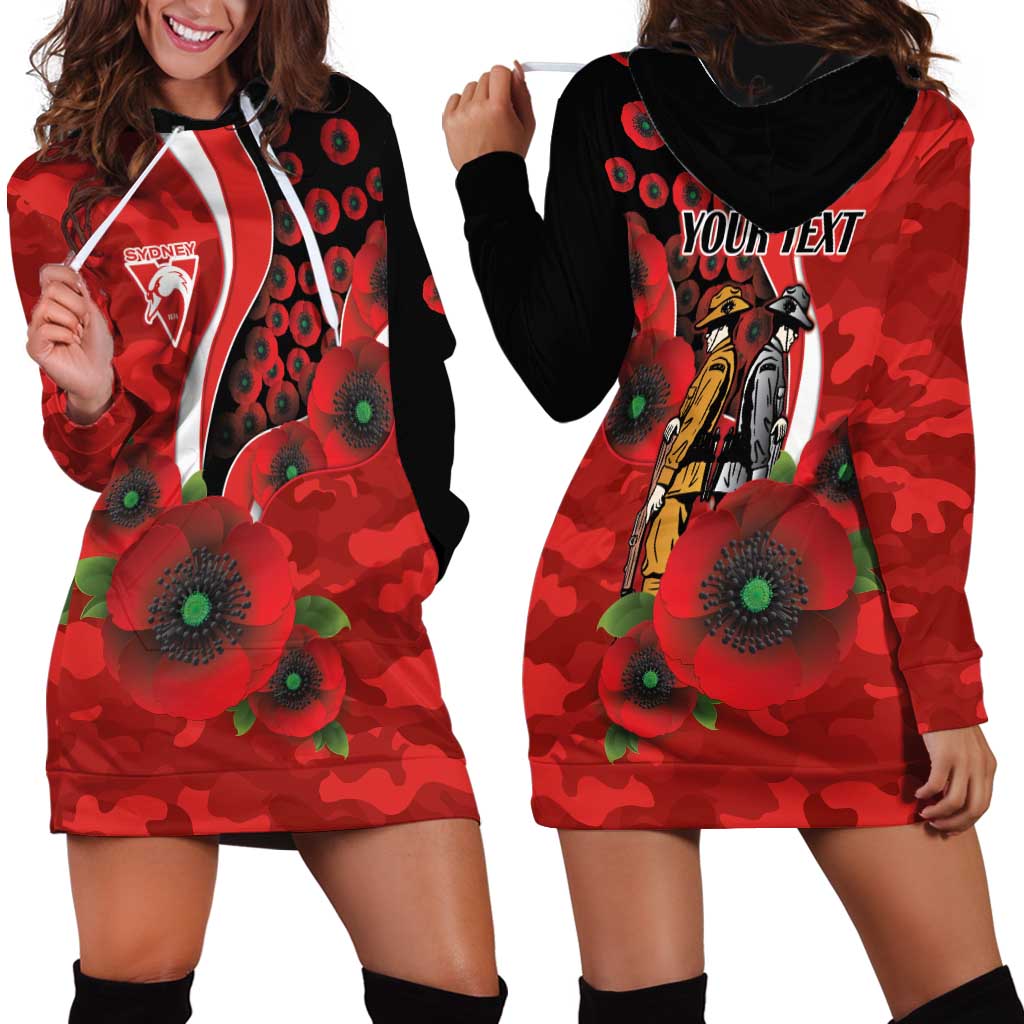Sydney Swans ANZAC Personalised Hoodie Dress Lest We Forget Poppy Camo