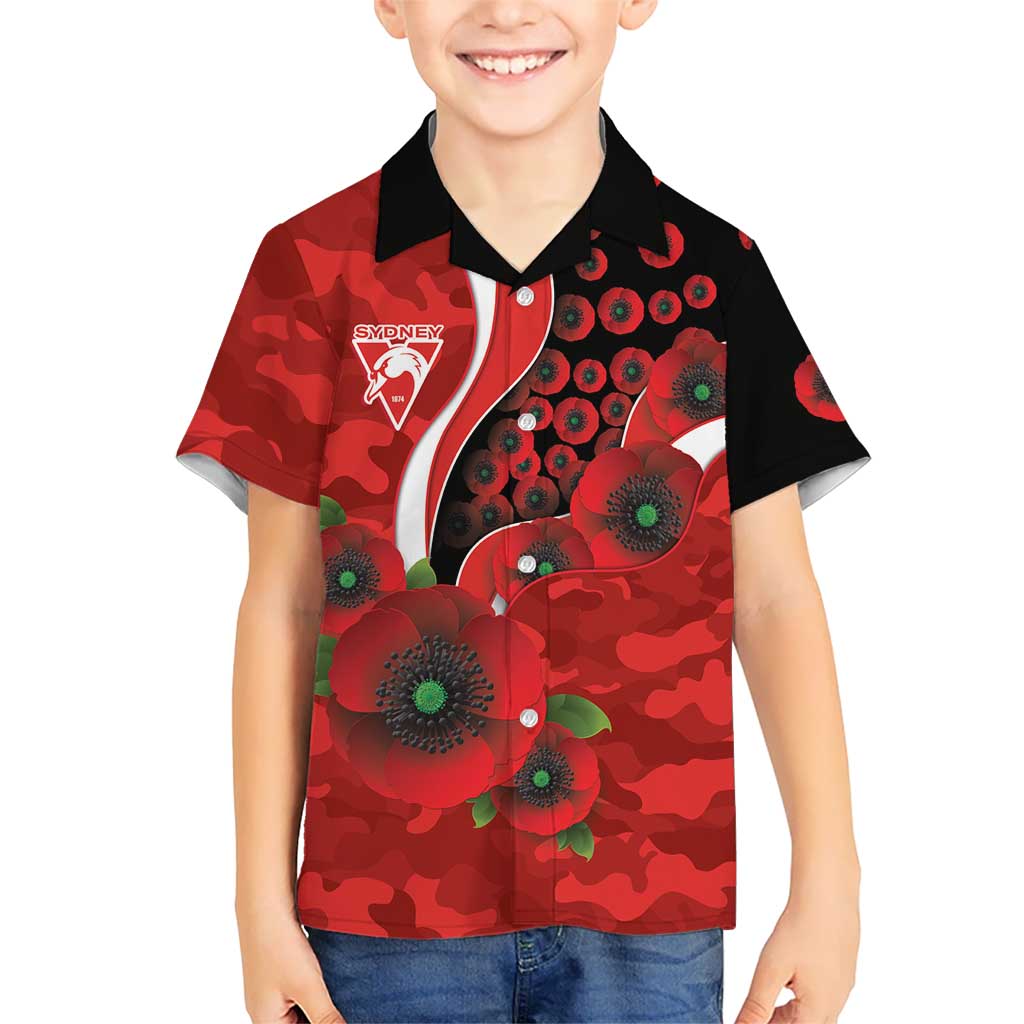 Sydney Swans ANZAC Personalised Kid Hawaiian Shirt Lest We Forget Poppy Camo