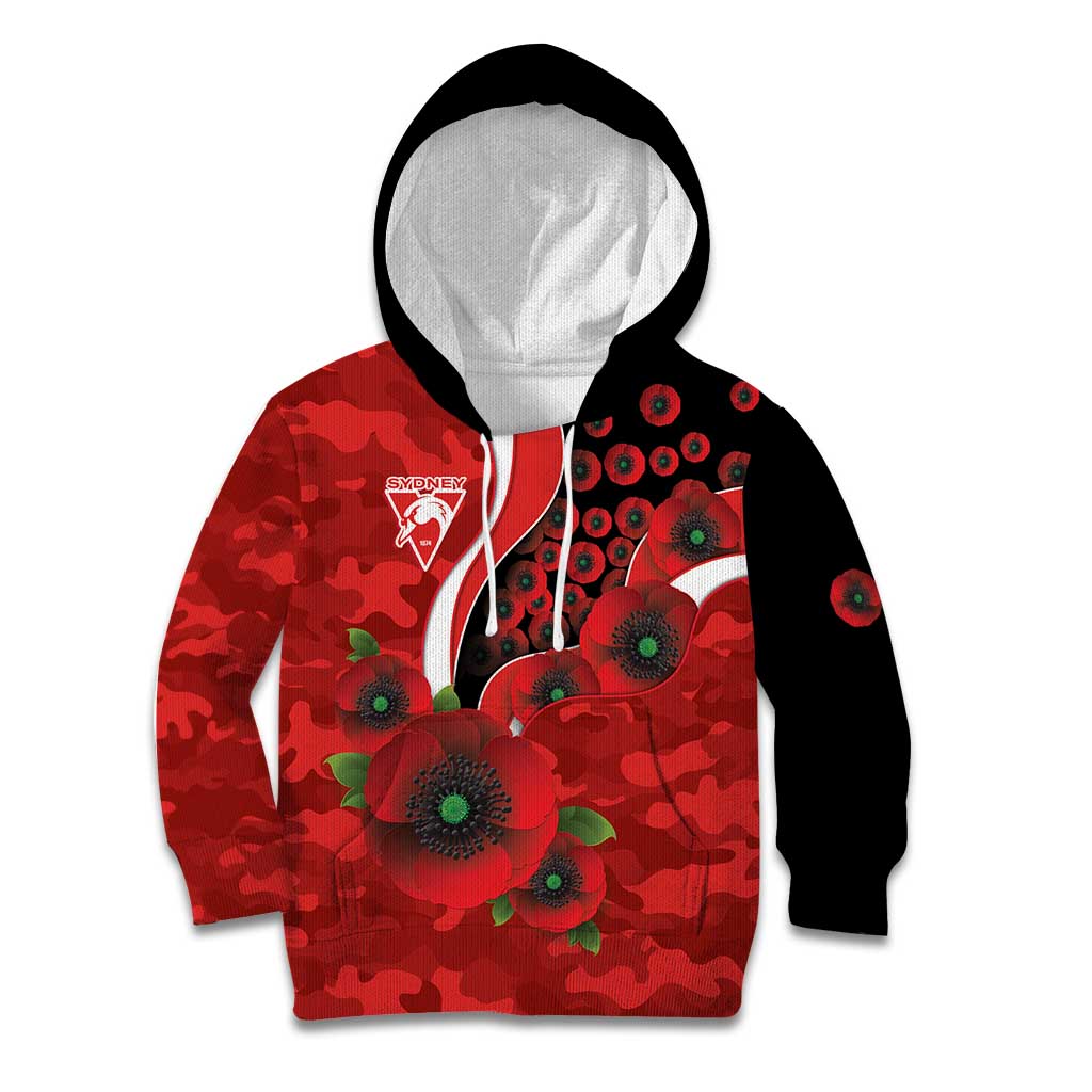 Sydney Swans ANZAC Personalised Kid Hoodie Lest We Forget Poppy Camo