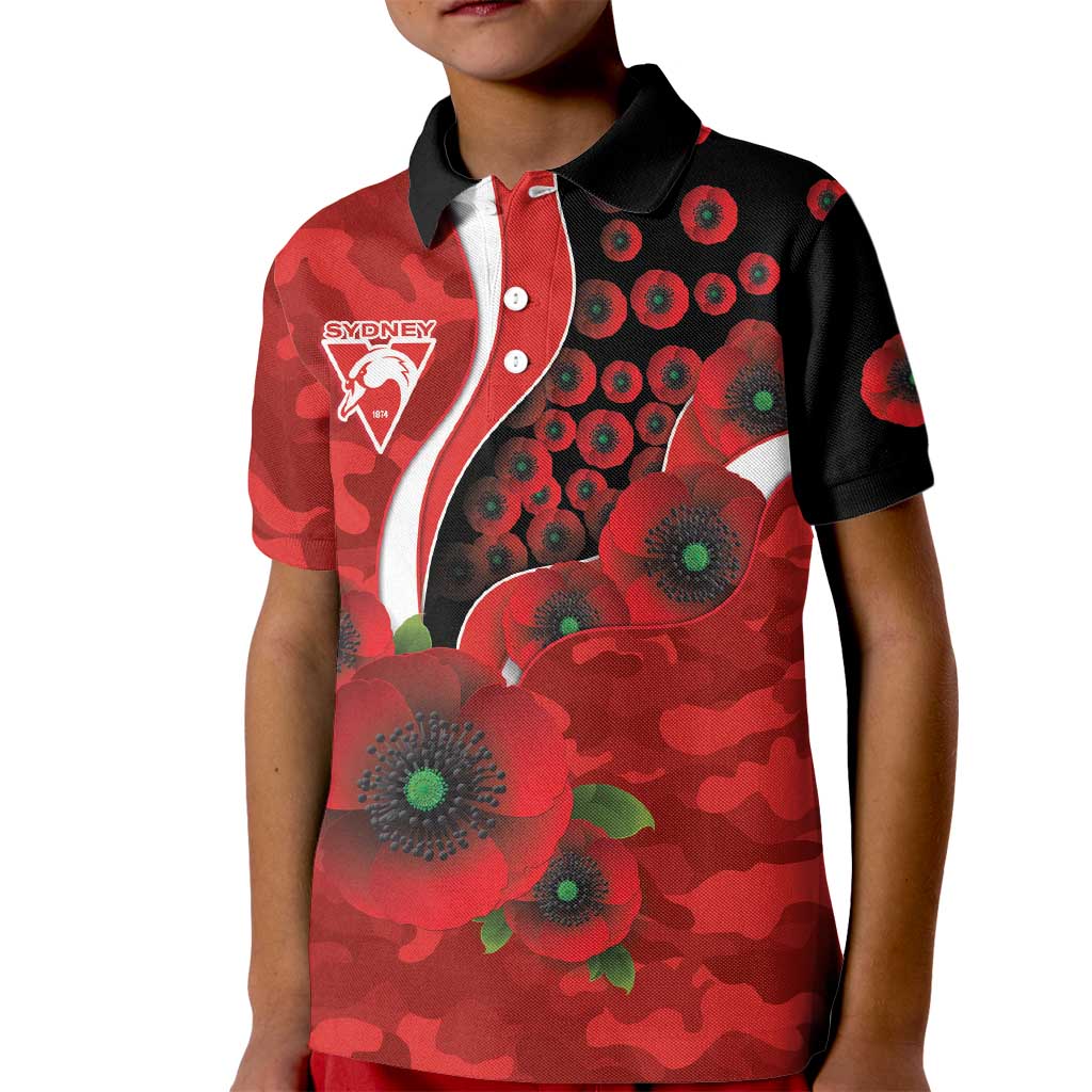 Sydney Swans ANZAC Personalised Kid Polo Shirt Lest We Forget Poppy Camo