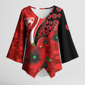 Sydney Swans ANZAC Personalised Kimono Sleeve Blouse Lest We Forget Poppy Camo