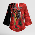 Sydney Swans ANZAC Personalised Kimono Sleeve Blouse Lest We Forget Poppy Camo