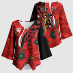 Sydney Swans ANZAC Personalised Kimono Sleeve Blouse Lest We Forget Poppy Camo