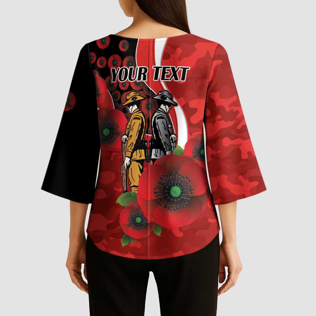 Sydney Swans ANZAC Personalised Kimono Sleeve Blouse Lest We Forget Poppy Camo
