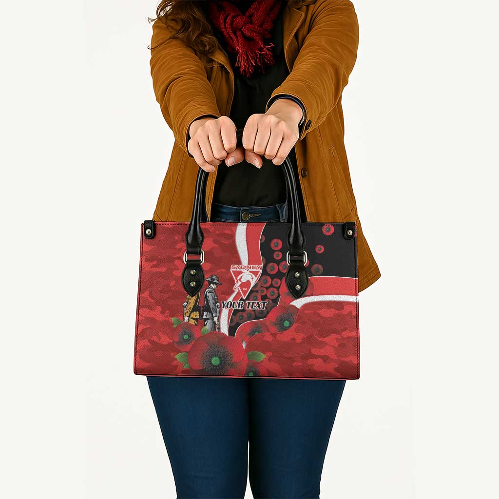 Sydney Swans ANZAC Personalised Leather Bag Lest We Forget Poppy Camo