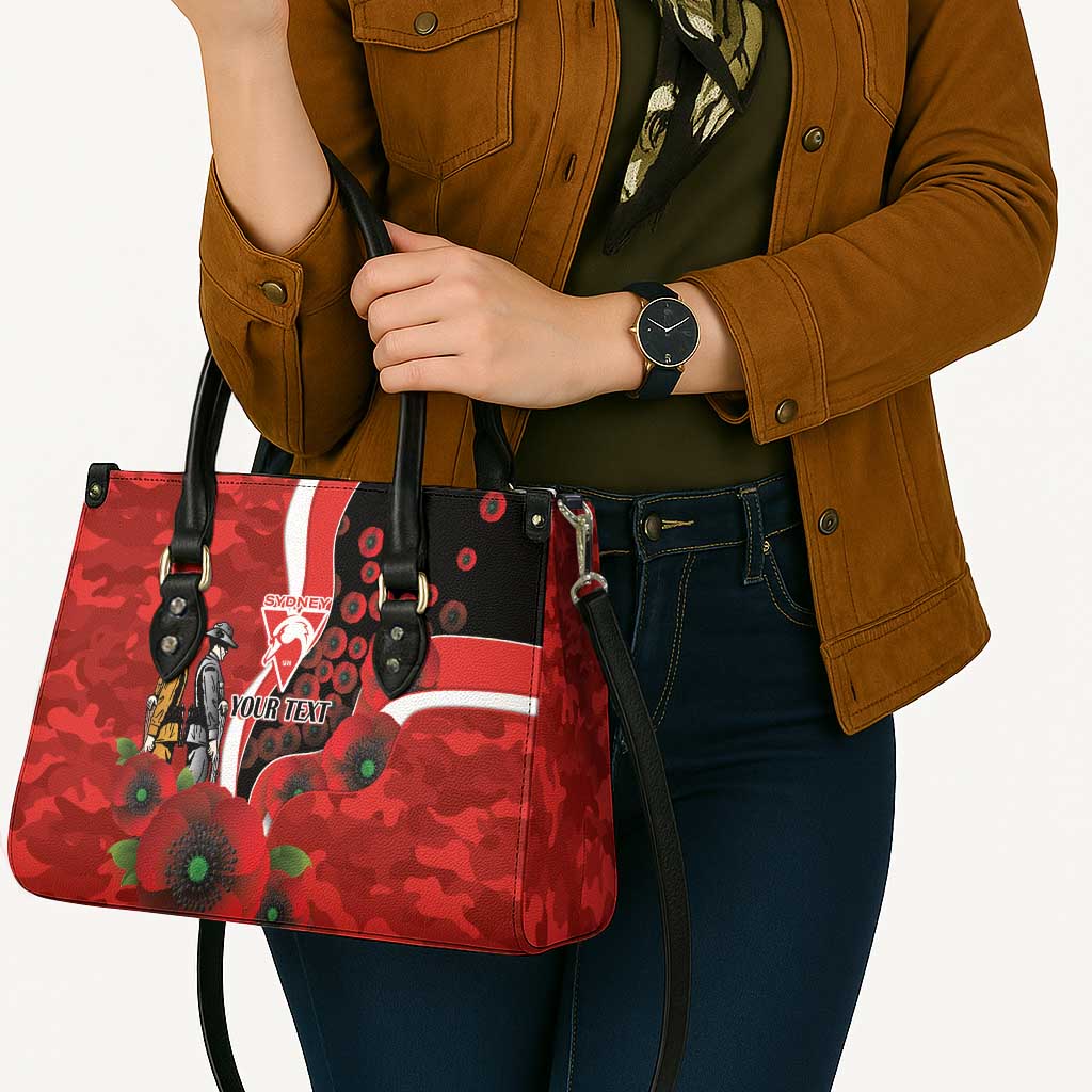 Sydney Swans ANZAC Personalised Leather Bag Lest We Forget Poppy Camo