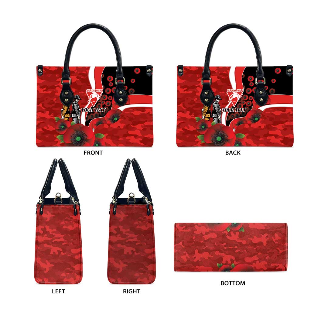 Sydney Swans ANZAC Personalised Leather Bag Lest We Forget Poppy Camo