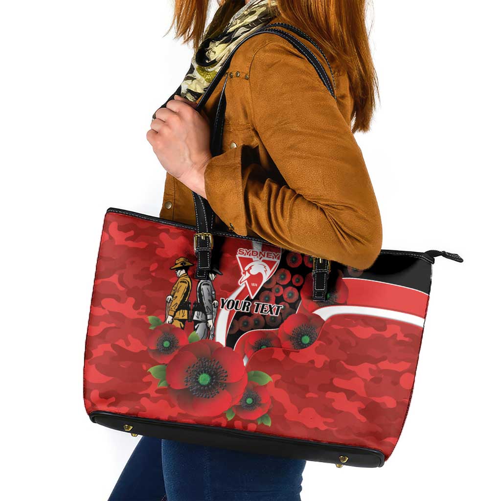Sydney Swans ANZAC Personalised Leather Tote Bag Lest We Forget Poppy Camo