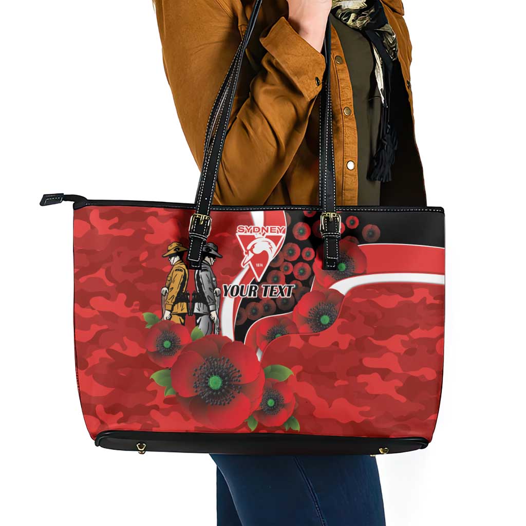 Sydney Swans ANZAC Personalised Leather Tote Bag Lest We Forget Poppy Camo
