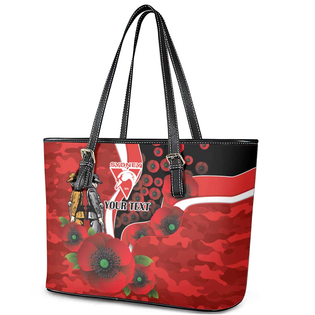 Sydney Swans ANZAC Personalised Leather Tote Bag Lest We Forget Poppy Camo