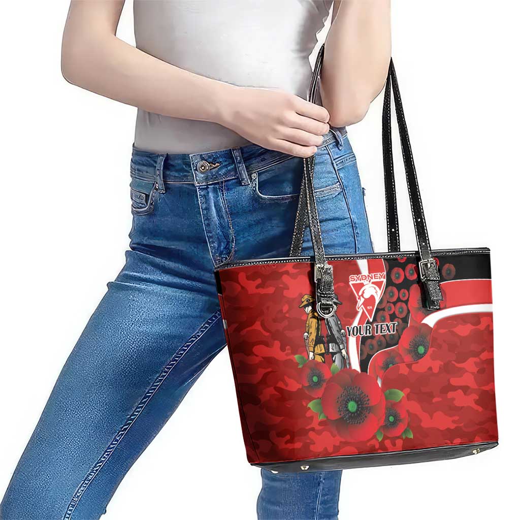 Sydney Swans ANZAC Personalised Leather Tote Bag Lest We Forget Poppy Camo