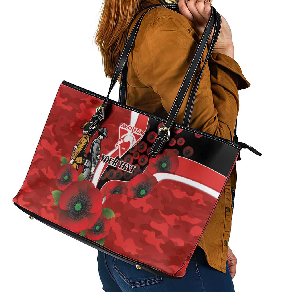 Sydney Swans ANZAC Personalised Leather Tote Bag Lest We Forget Poppy Camo