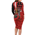 Sydney Swans ANZAC Personalised Long Sleeve Bodycon Dress Lest We Forget Poppy Camo