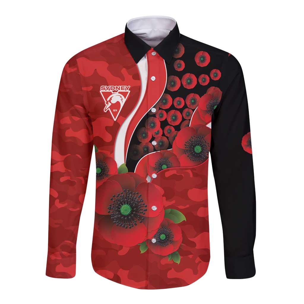 Sydney Swans ANZAC Personalised Long Sleeve Button Shirt Lest We Forget Poppy Camo
