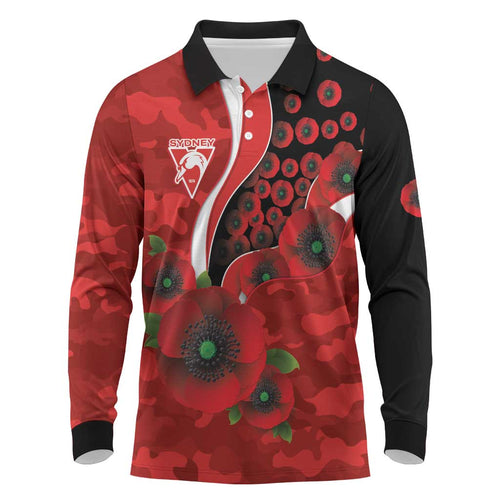Sydney Swans ANZAC Personalised Long Sleeve Polo Shirt Lest We Forget Poppy Camo