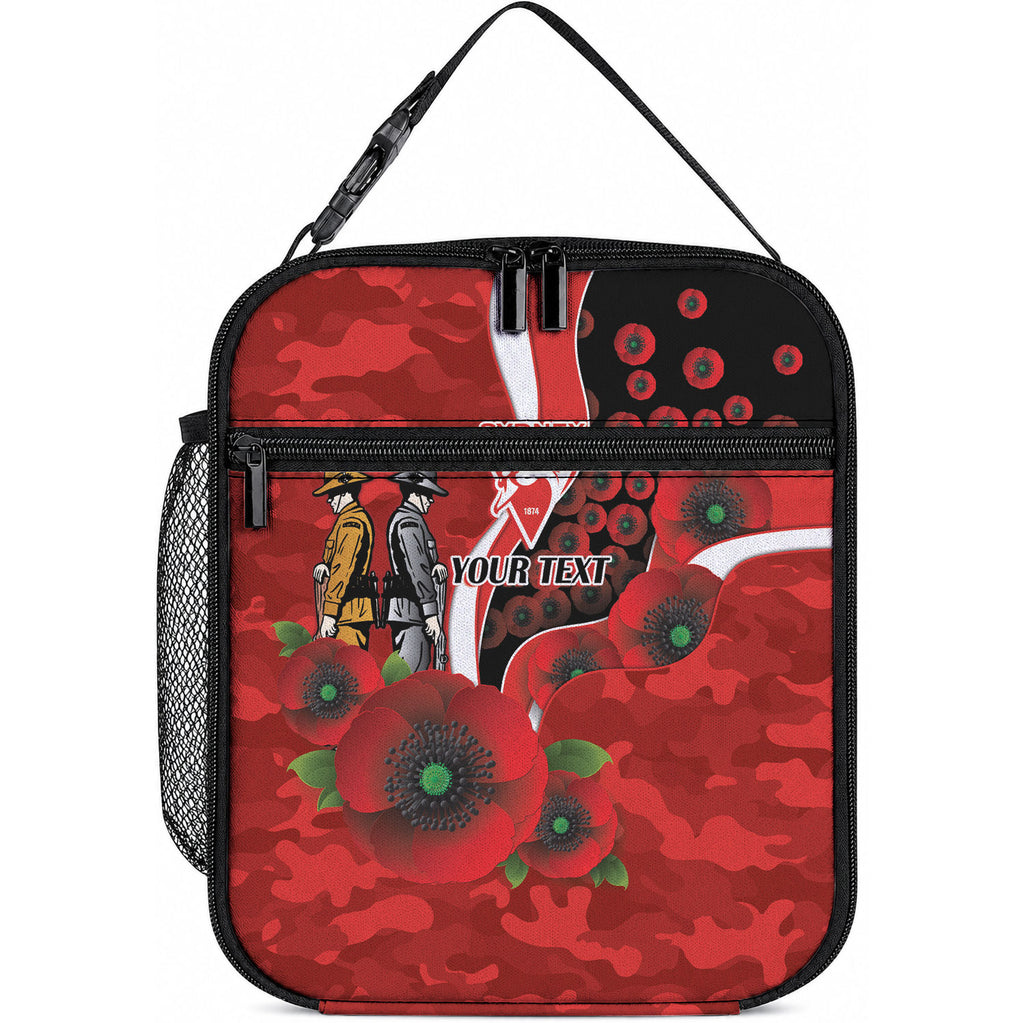 Sydney Swans ANZAC Personalised Lunch Bag Lest We Forget Poppy Camo
