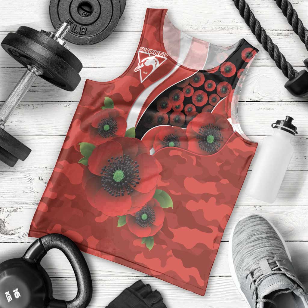 Sydney Swans ANZAC Personalised Men Tank Top Lest We Forget Poppy Camo