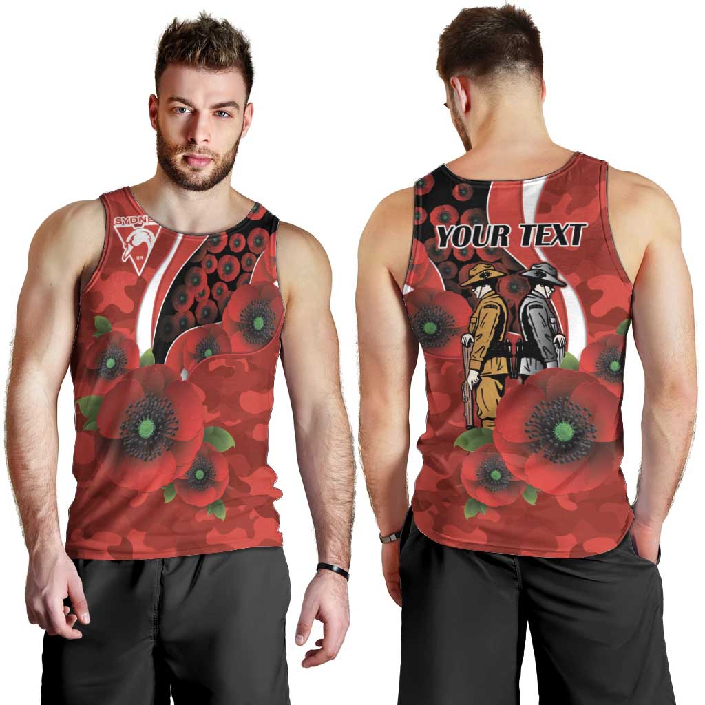 Sydney Swans ANZAC Personalised Men Tank Top Lest We Forget Poppy Camo