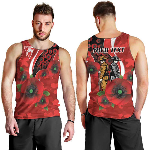 Sydney Swans ANZAC Personalised Men Tank Top Lest We Forget Poppy Camo
