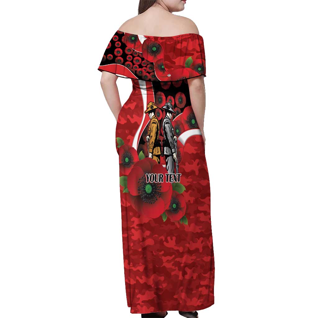 Sydney Swans ANZAC Personalised Off Shoulder Maxi Dress Lest We Forget Poppy Camo