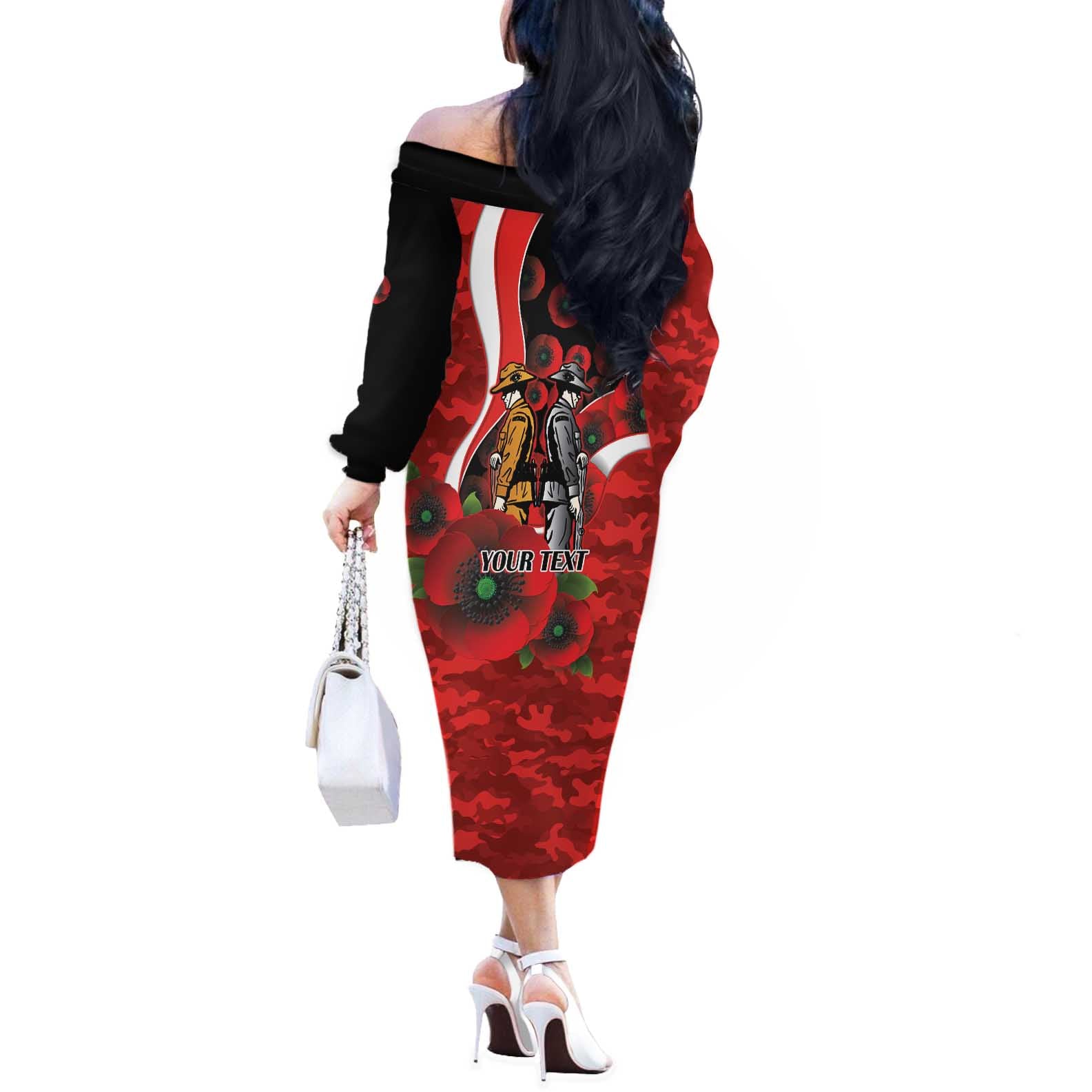 Sydney Swans ANZAC Personalised Off The Shoulder Long Sleeve Dress Lest We Forget Poppy Camo