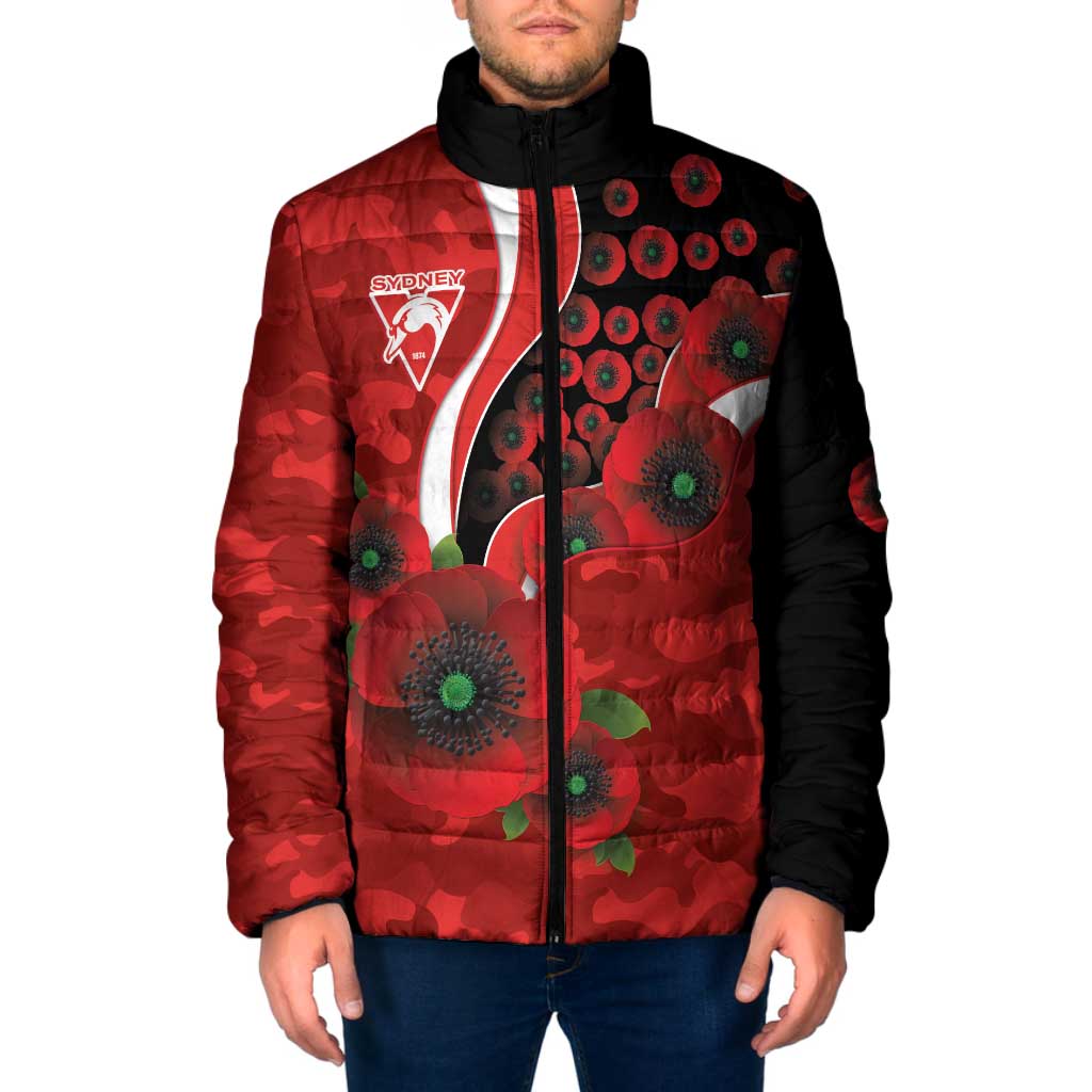 Sydney Swans ANZAC Personalised Padded Jacket Lest We Forget Poppy Camo