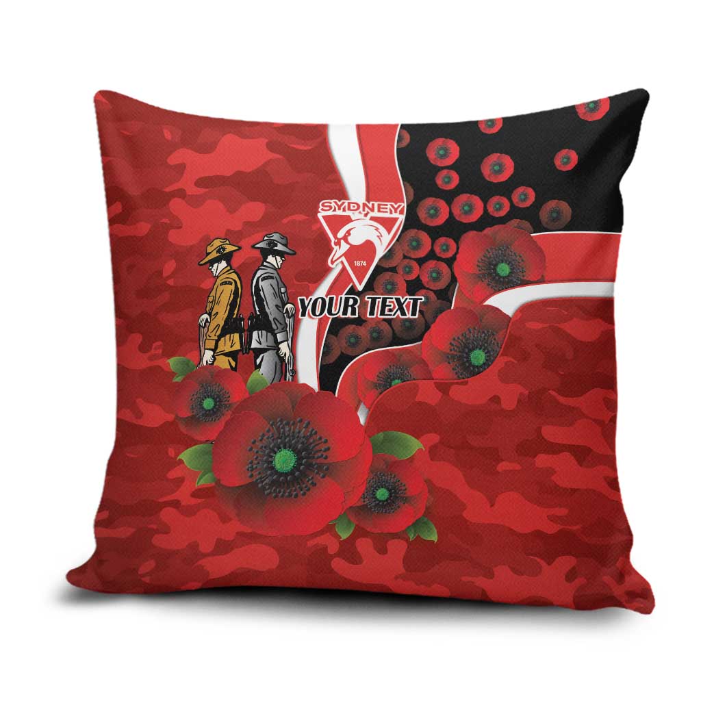 Sydney Swans ANZAC Personalised Pillow Cover Lest We Forget Poppy Camo