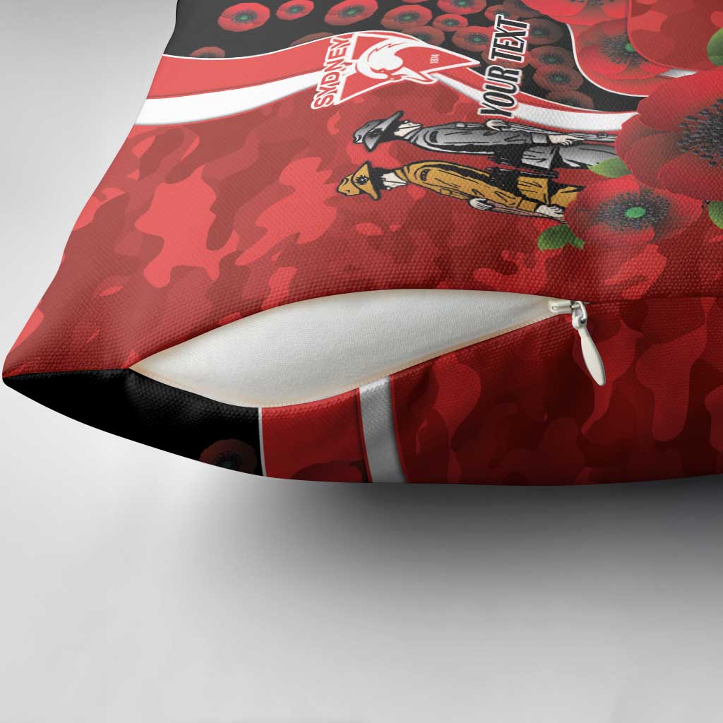 Sydney Swans ANZAC Personalised Pillow Cover Lest We Forget Poppy Camo