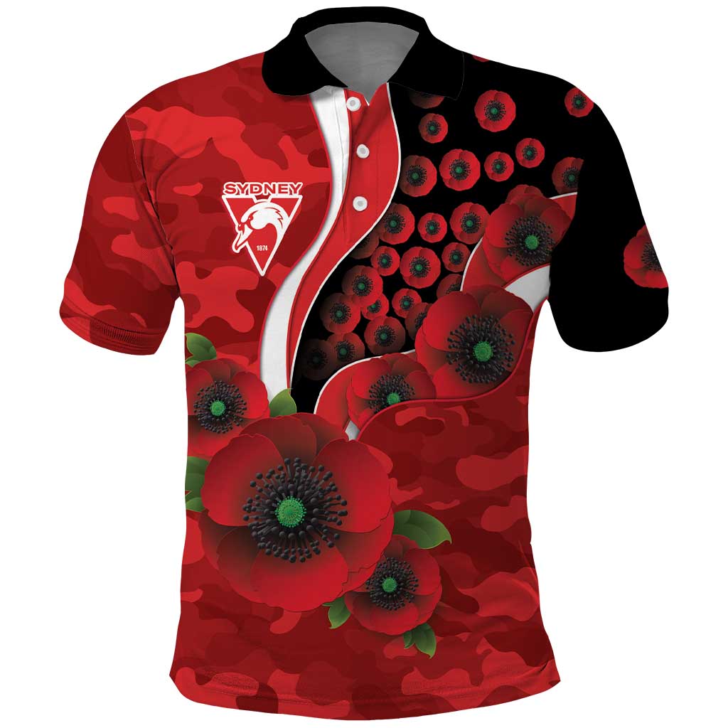 Sydney Swans ANZAC Personalised Polo Shirt Lest We Forget Poppy Camo