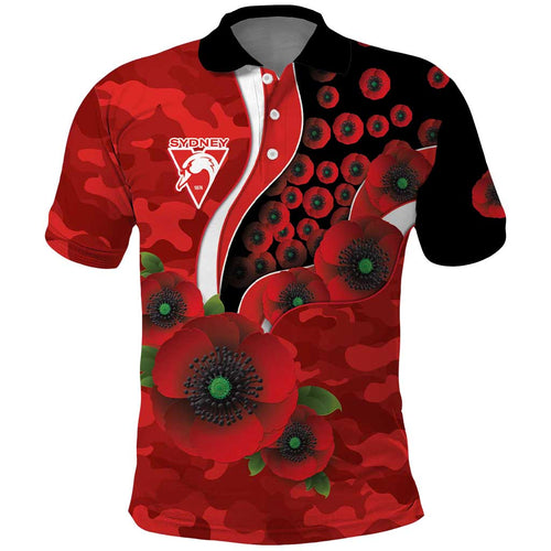 Sydney Swans ANZAC Personalised Polo Shirt Lest We Forget Poppy Camo