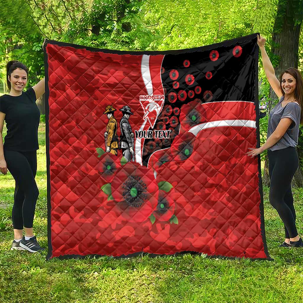 Sydney Swans ANZAC Personalised Quilt Lest We Forget Poppy Camo