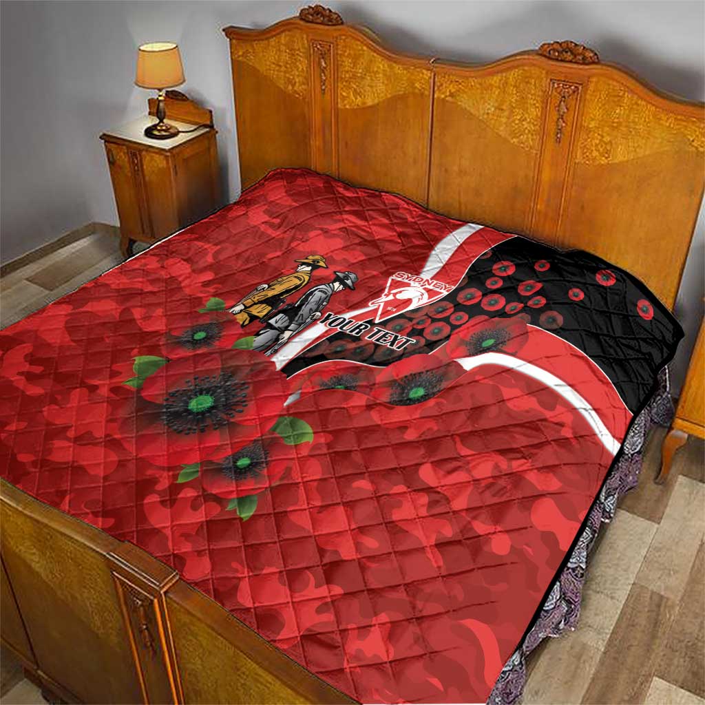 Sydney Swans ANZAC Personalised Quilt Lest We Forget Poppy Camo
