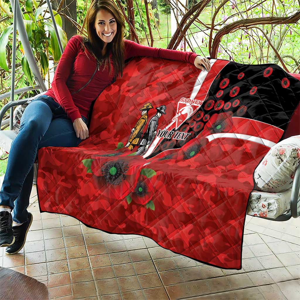 Sydney Swans ANZAC Personalised Quilt Lest We Forget Poppy Camo