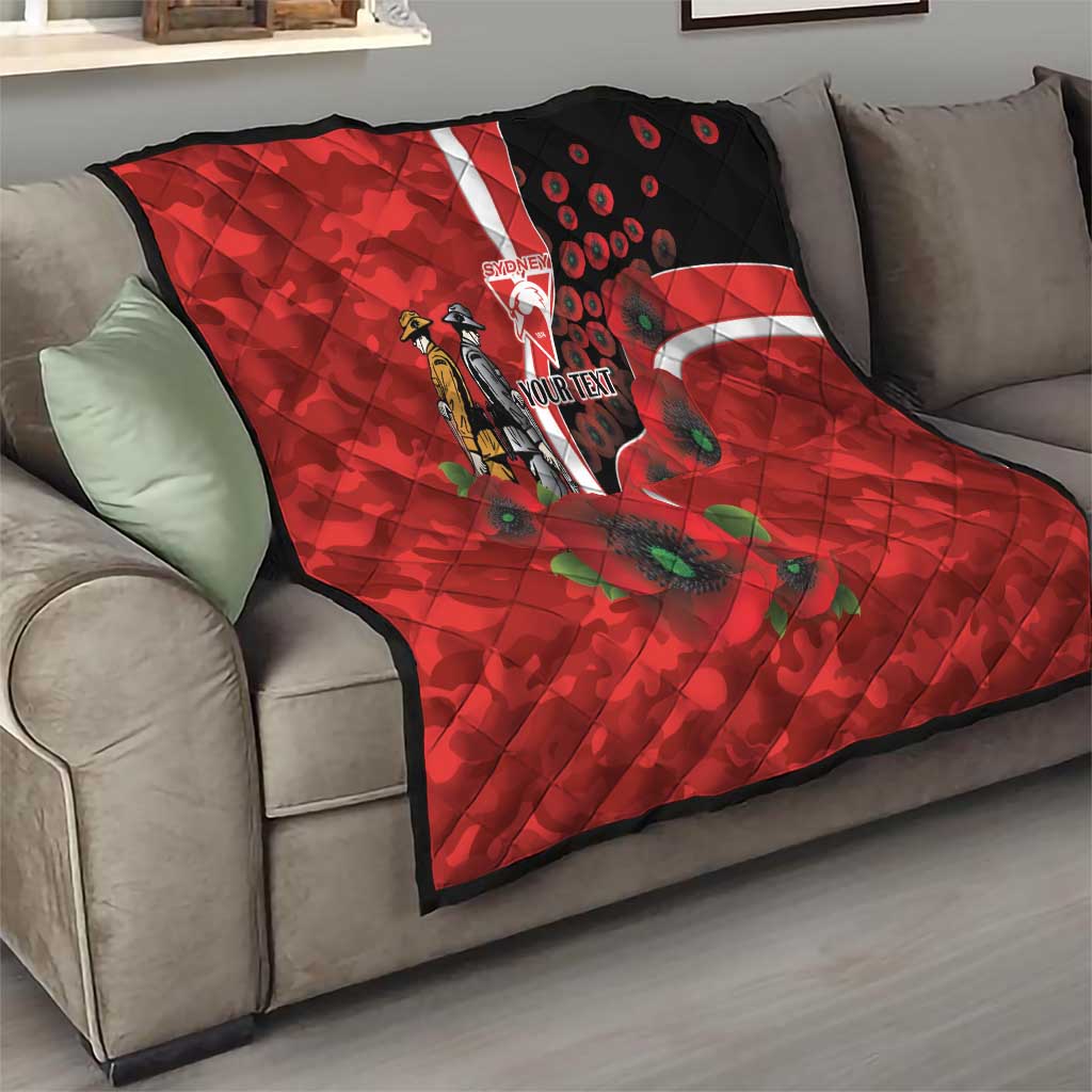 Sydney Swans ANZAC Personalised Quilt Lest We Forget Poppy Camo