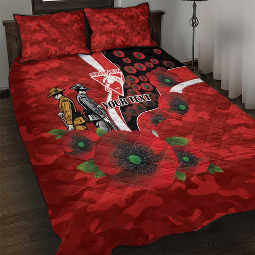 Sydney Swans ANZAC Personalised Quilt Bed Set Lest We Forget Poppy Camo