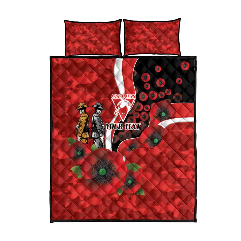 Sydney Swans ANZAC Personalised Quilt Bed Set Lest We Forget Poppy Camo