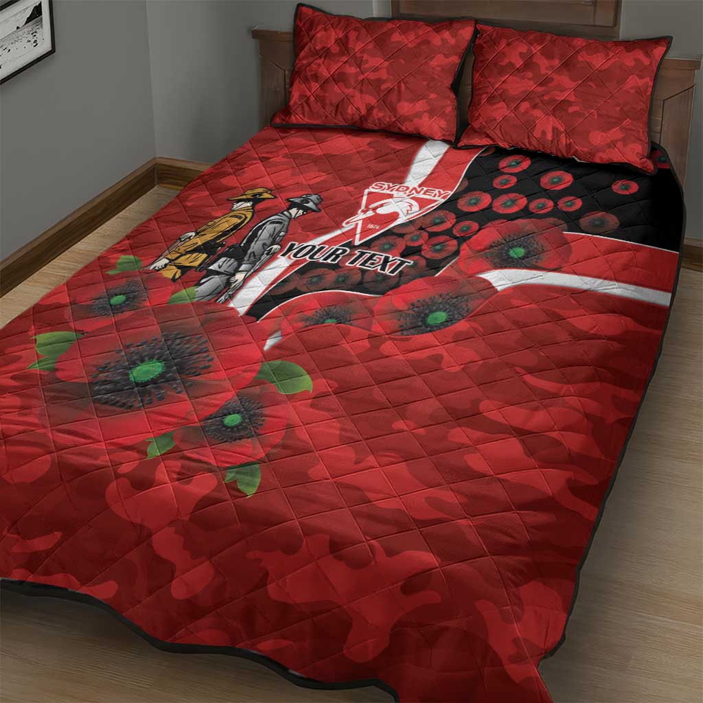Sydney Swans ANZAC Personalised Quilt Bed Set Lest We Forget Poppy Camo
