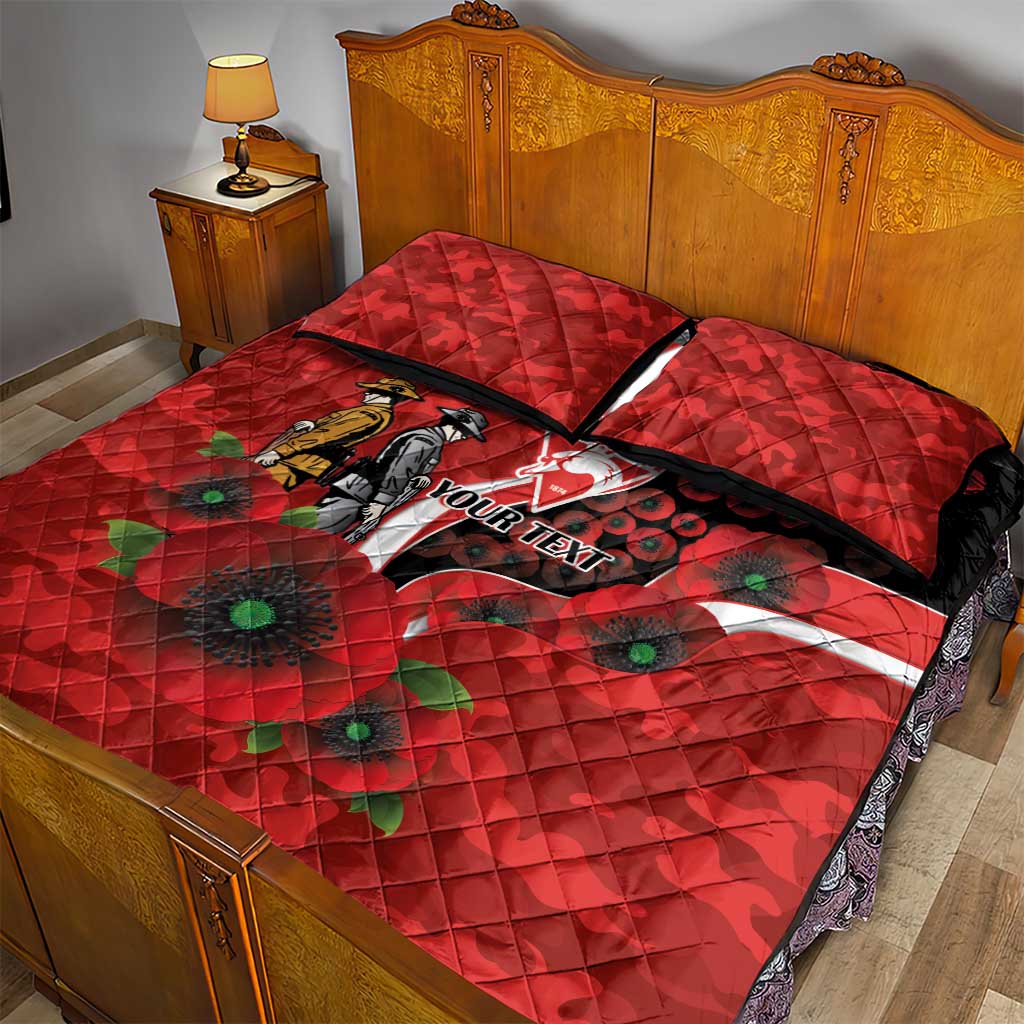 Sydney Swans ANZAC Personalised Quilt Bed Set Lest We Forget Poppy Camo