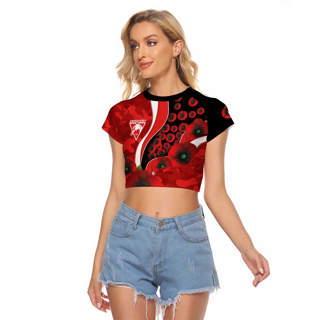 Sydney Swans ANZAC Personalised Raglan Cropped T Shirt Lest We Forget Poppy Camo